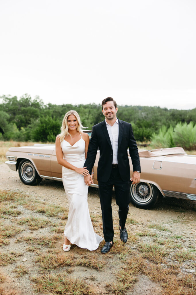 Luxury, Vintage Car Engagement on a Rainy Day in Austin, Texas 
