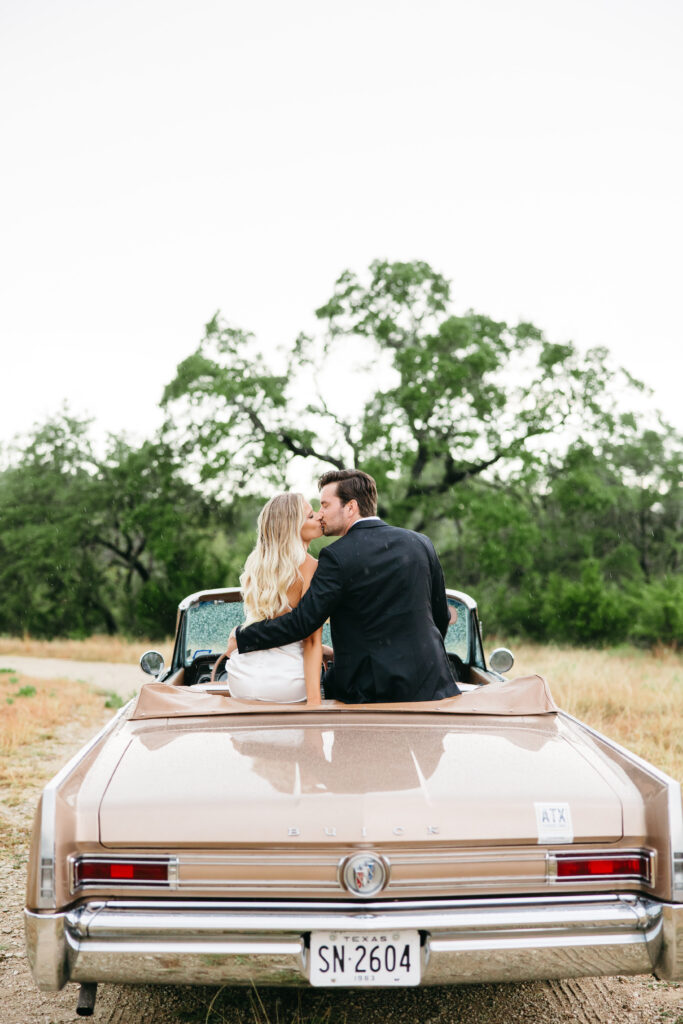 Luxury, Vintage Car Engagement on a Rainy Day in Austin, Texas 
